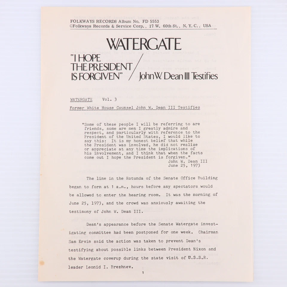 John W. Dean III – Watergate, Vol. 3: "I Hope The President Is Forgiven" LP - Image 4 of 4