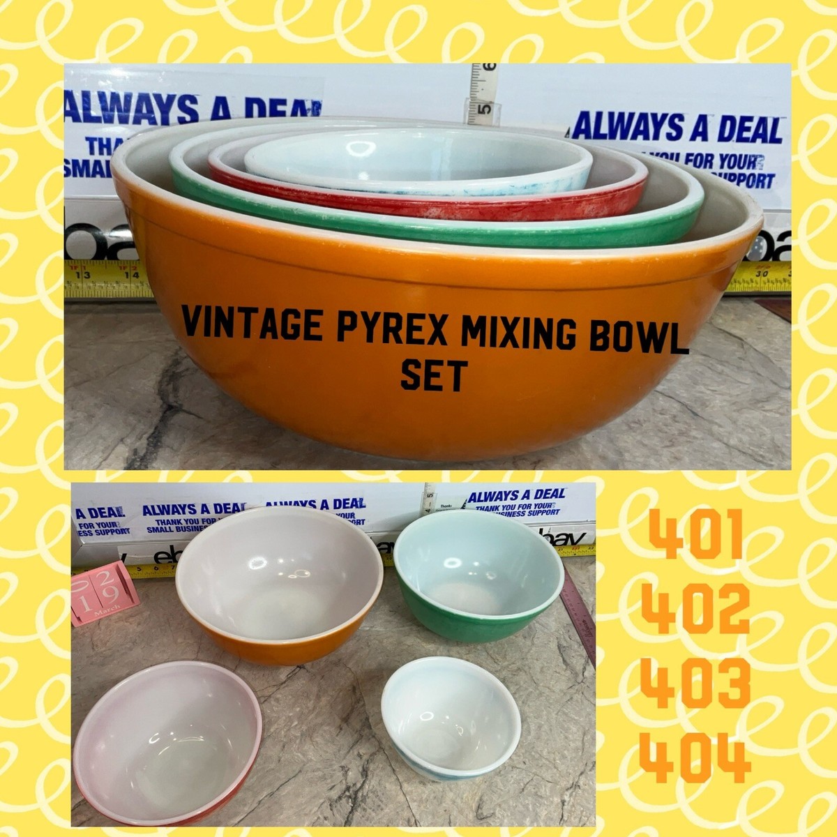 VINTAGE PYREX SET OF 4 PRIMARY COLORS NESTING MIXING BOWLS VINTAGE PYREX SET OF 4 PRIMARY COLORS NESTING MIXING BOWLS