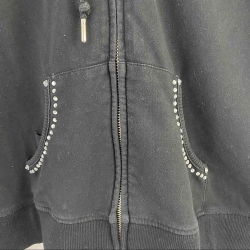 BCBGMAXAZRIA Crystal Silver Beads & Studs Embellished Black Hoodie Zip Front - Picture 2 of 12