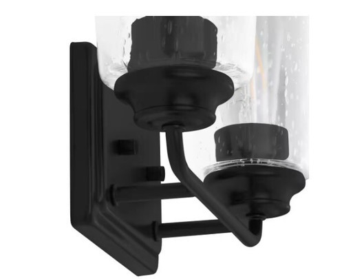 H B Evangeline 13 5/8 in. 2-Light Matte Black Vanity Light w/ Clear Seeded Glass - Picture 4 of 4