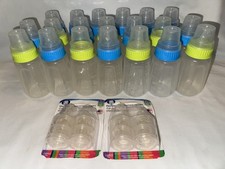 Gerber First Essentials Baby Bottles 5 oz Clear w/Nipples Caps Rings Lot Of 20