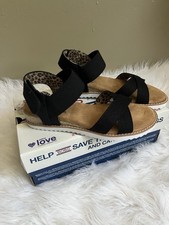 Bobs from Skechers Sandals Womens 6.5 Desert Kiss Strappy Black Comfort Wedge