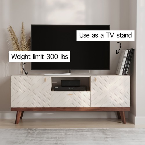Living Skog Alba Beige TV Stand Console with Drawer Fits - Picture 2 of 15