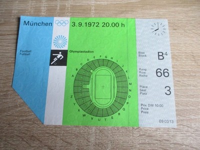 Eintrittskarte Ticket  Olympia 3.9.1972 Fussball Sammlerticket