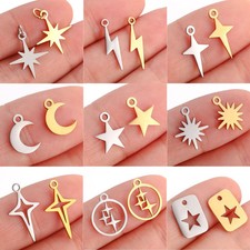 5 Pc Celestial Star Pendant Stainless Steel Moon Pentagram Charms Jewelry Making