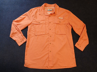 Magellan Orange/White Checker Fish Gear Long Sleeve Shirt  Small