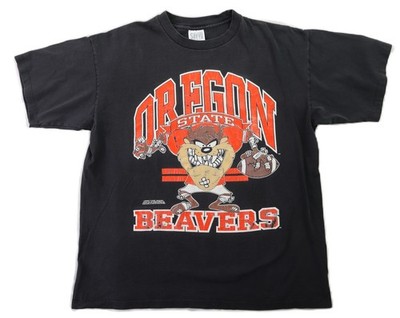 VTG 90s XL Black Oregon State University OSU Looney Tunes Taz Football T Shirt