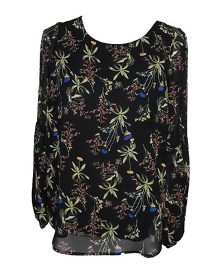 Maette by Stella & Dot Black Floral Print Chiffon Lined Blouse Sz XS New w/Tags