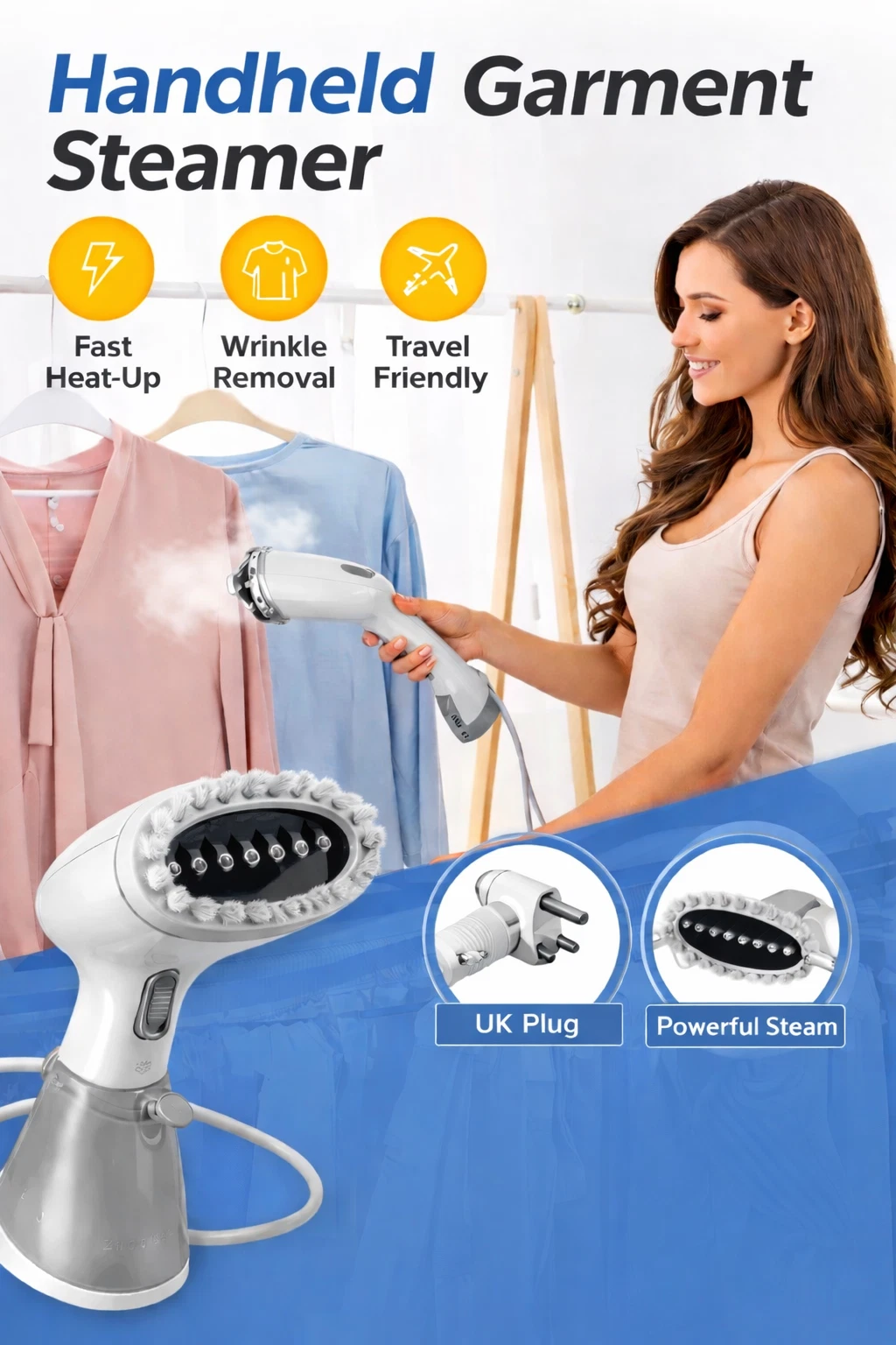 Handheld Clothes Steamer Travel Portable Garment UK Plug