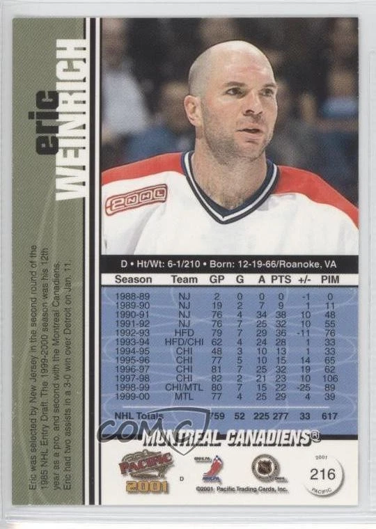 2000-01 Pacific Eric Weinrich #216 - Image 2 of 2