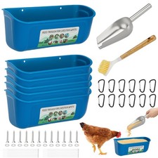 6 Pack Fence Feed Feeder 4.5 Quart Hanging Chicken Feeder Trough with Brush ...
