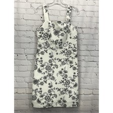 Ann Taylor Sun Dress Women's Size 6 White Black Floral Embroidered Linen Blend