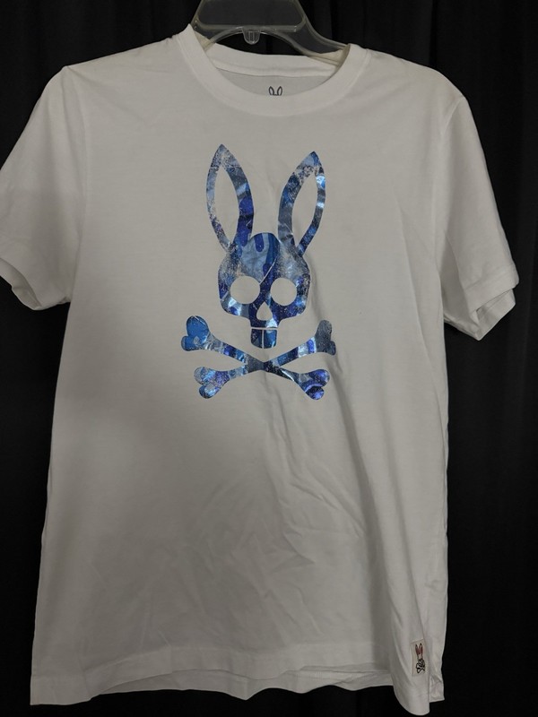 Psycho Bunny Men's White Graphic Logo Pima Cotton Crew Neck T-Shirt Size 4