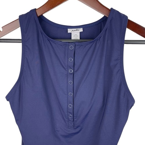 Andie Swim Size Medium Navy Blue The Malibu One Piece Snap Neck Swimsuit - Picture 2 of 8