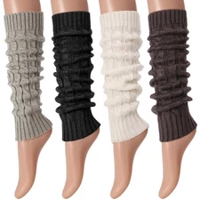 4 Pairs Leg Warmers for Women, Winter Knee High Cable Knit Warm Long Boot Soc...