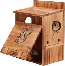 Large 2-Tier Squirrel House for Outside with Feeder, Carbonized Pine Nesting Box