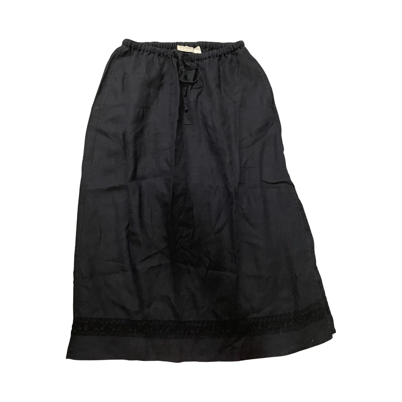 Elisabeth by Liz Claiborne Petite 14 Linen Midi Skirt Black Embroidered