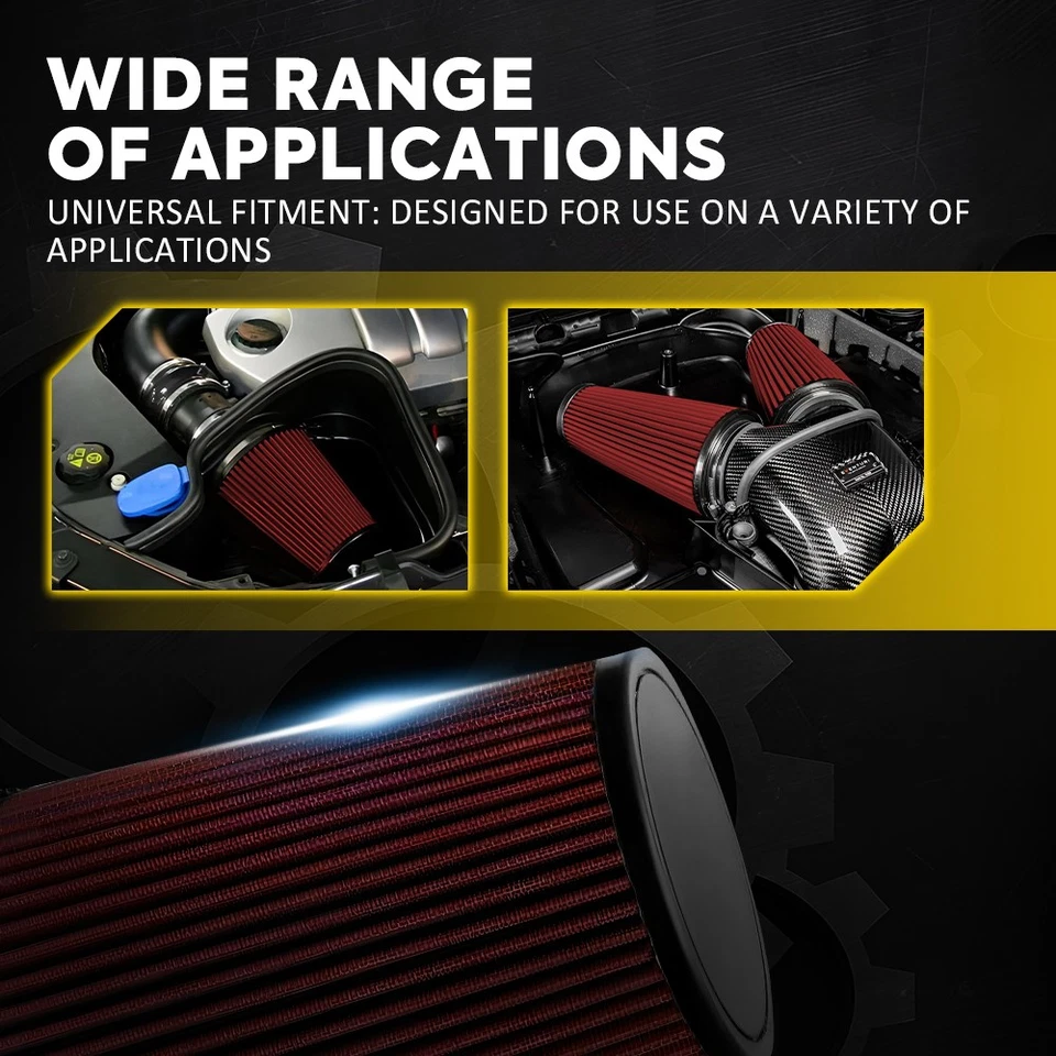 4" Rojo Camión Largo Rendimiento Flujo Aire Frío Alta Admisión Filtro Cono Algodón Seco Foto 2 de 4