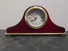 Fitzgeralds Mahogany Color Wood & Brass Analog Small Mantle Travel Alarm Clock