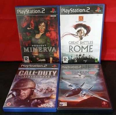 Playstation 2 Set mit vier Spielen. COD, Top Gun, Project Minerva & Battles Of Rome
