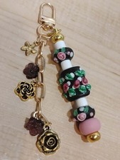 Handmade Bag Charm Keychain Purse Accessory Roses Lampwork Pink Blush