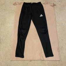 Adidas Track Pants Youth L 13-14Y Black 3 Stripe Climacool Zip Ankle Athletic