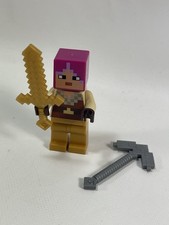 Lego Minecraft Chica Cazadora Minifigura 21168 (min095) con Pico y Espada Dorada