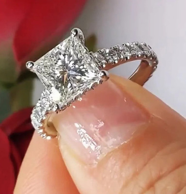 2CTW Princess Moissanite Diamond Womens Engagement Ring in 14K White Gold Plated