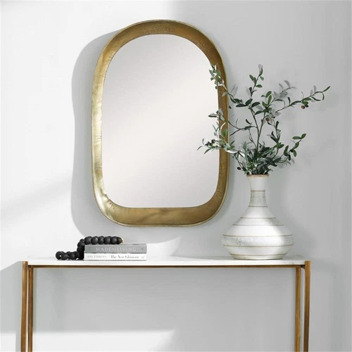 Uttermost Bradano Contemporary Cast Aluminum/Glass Arch Mirror in Antique Brass - Picture 2 of 7