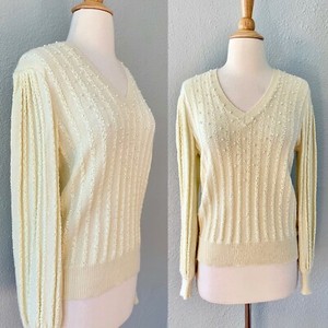 Vintage Ivory Pearled Wool Sweater M