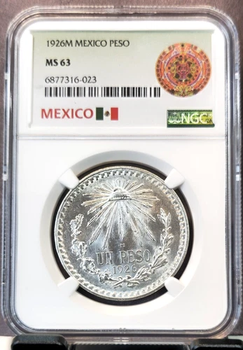 1926 MEXICO SILVER 1 PESO NGC MS 63 LOW MINTAGE SCARCE BRIGHT COIN