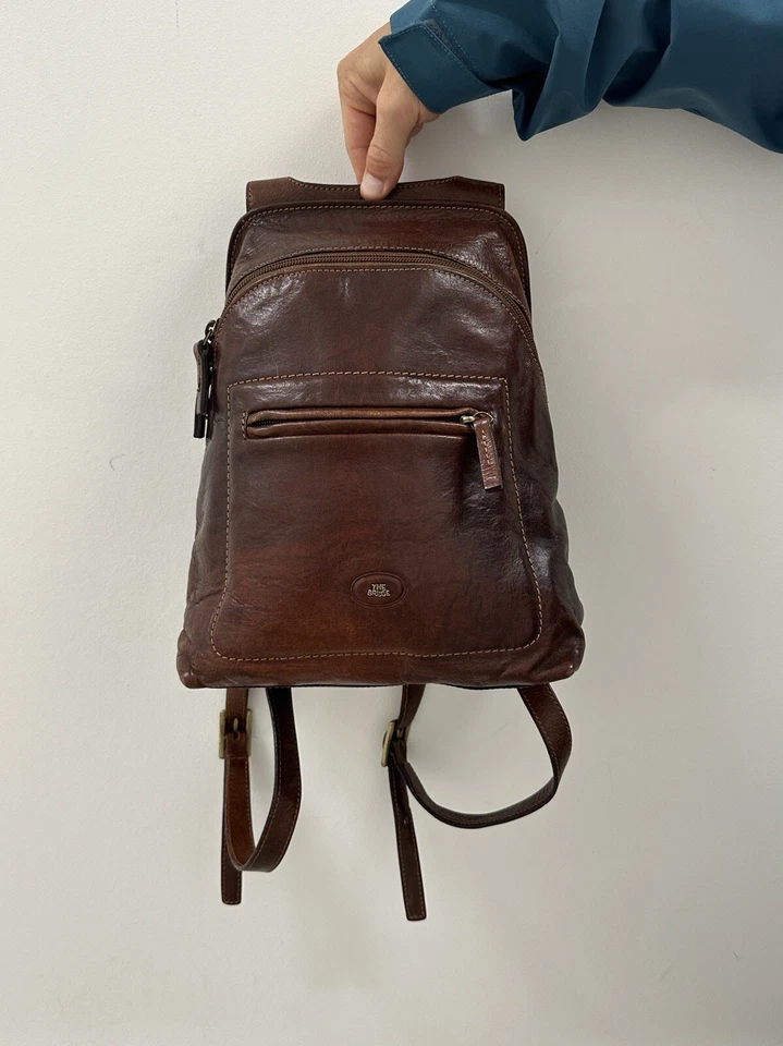 Mochila de couro THE BRIDGE vintage FIRENZE ITÁLIA MARROM RUKSACK - Imagem 3 de 4