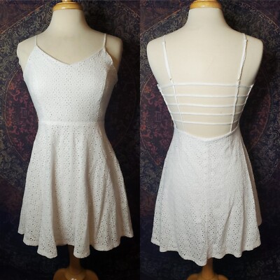 dELiA*s White Eyelet Lace Open Strappy Back Fit Flare Dress Juniors Large 