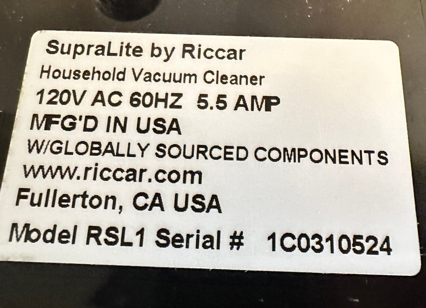 Riccar SupraLite Upright Vacuum RSL1A 8 Lbs Made in USA Tested Working