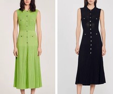 NEW Women Sandro Hollowed out V-neck Knitted Dress Color Green/Black