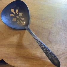 National Silver Co A1 nut slotted spoon relish rose pattern 4.75" Vintage