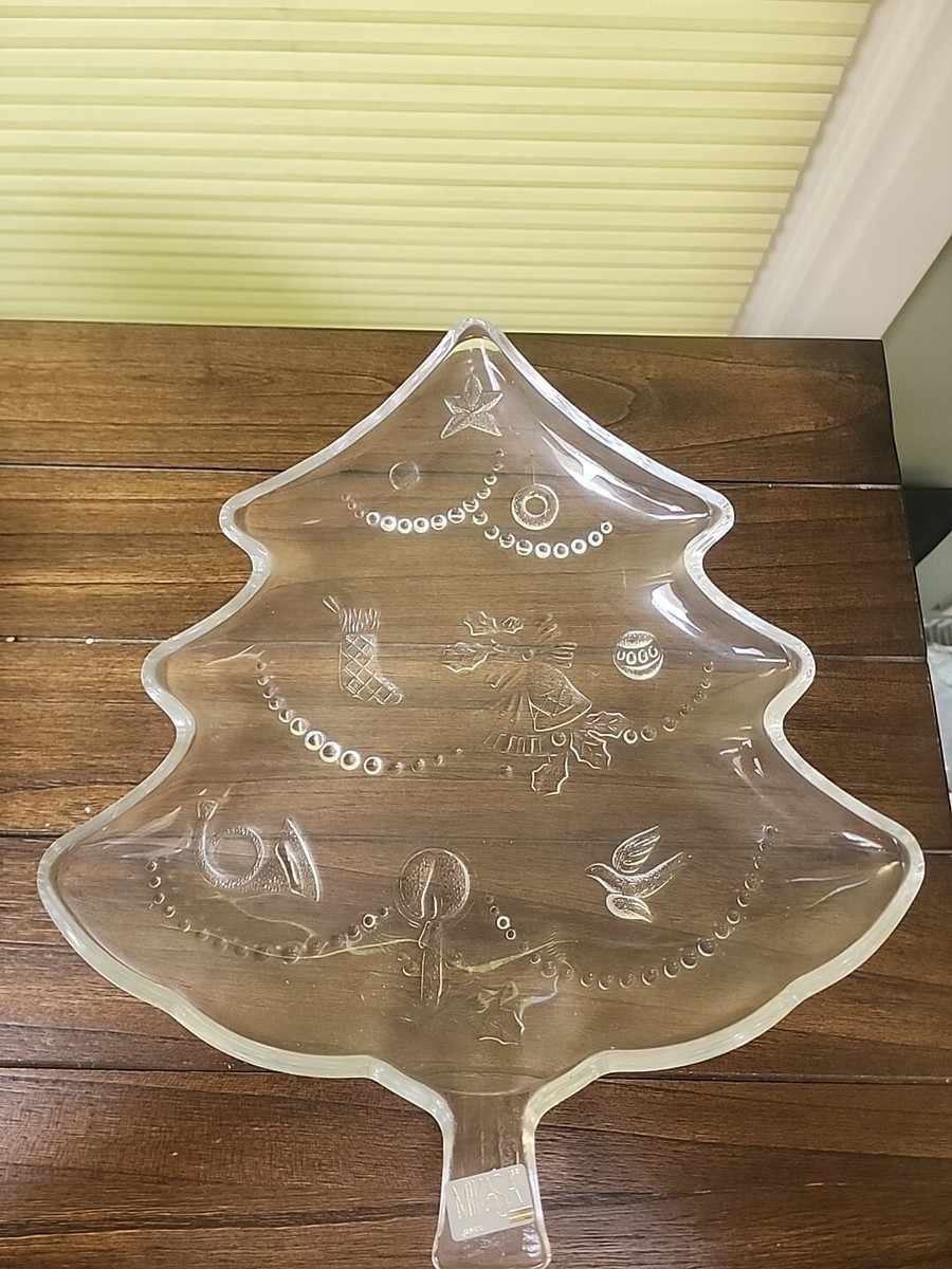 NIB Vntg MIKASA Crystal Christmas Tree Serving Plate Platter 13