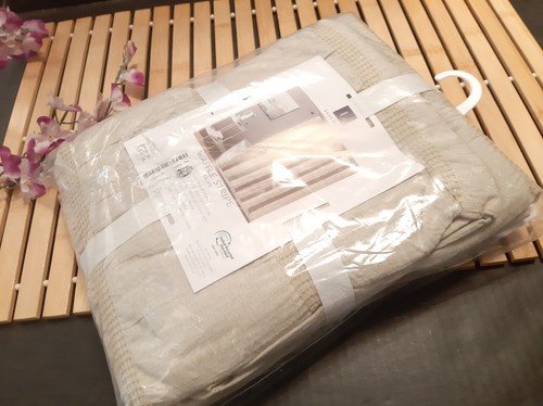 Tenda da doccia Lush Decor tortora/beige a righe waffle 72 x 72 NUOVA vendita al dettaglio $125 - Foto 3 di 5