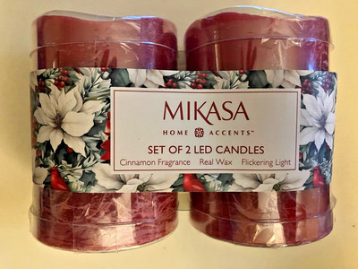 Mikasa Home Accents 2 cinnamon scented flickering  LED candles with real wax NEW
