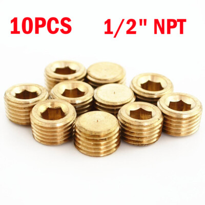 10 Brass 1/2'' Hex Pipe Plugs Countersunk Style Male NPT Pipe End Fitting Cap ##