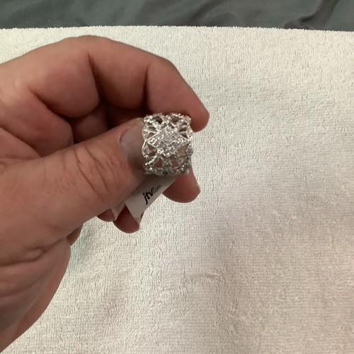 Beautiful Antique Style Clear Crystal Brass Silvertone Wide Band Ring Size 6.75 - Picture 9 of 9