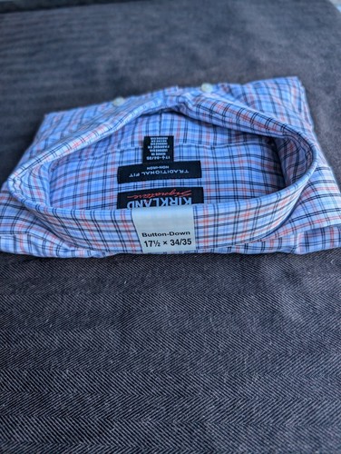 Kirkland Signature Men's Traditional Fit Dress Shirt, Orange Blue, 17.5 X 34/35 - Picture 3 of 3