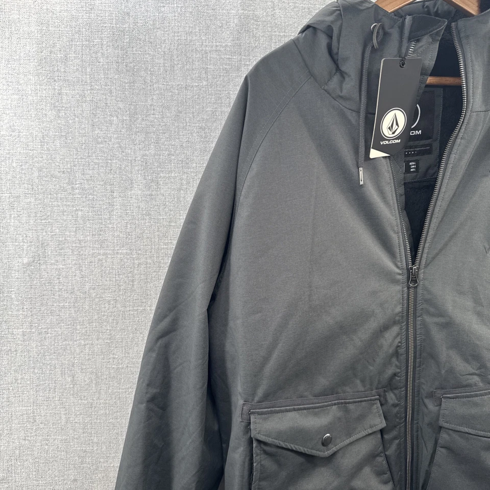 NEW Volcom Masters Coaster Jacket Mens Large Gray Full Zip Sherpa Lined Hooded - Image 2 of 4