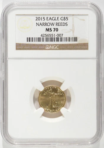 2015 $5 Gold American Eagle 1/10 oz Narrow Reeds NGC MS70 4256551-007