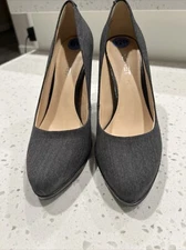 Nine West Heels Womens Pumps Classics Charcoal Gray Fabric US Size 6 1/2M