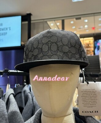 COACH Signature Flat Brim Cap Hat キャップ Coach Signature Jacquard Flat Brim Hat Khaki Black | eBay