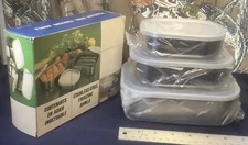 Vintage Stainless Steel Rectangle Freezer Bowls With Lids New In Box Retro