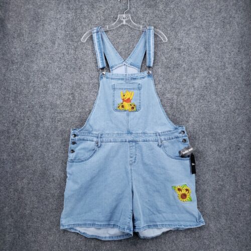 NEW Disney Romper Womens 3x Plus Blue Denim Pooh Balloon Shortall Plus Jean