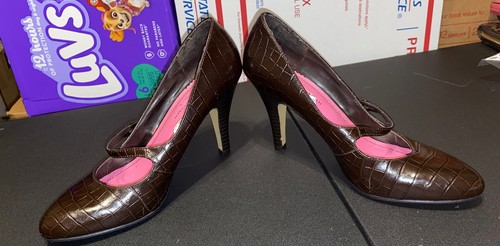 Isaac Mizrahi Mary Jane Brown Animal Print Strap Heel Women's Size 7 - Picture 4 of 15