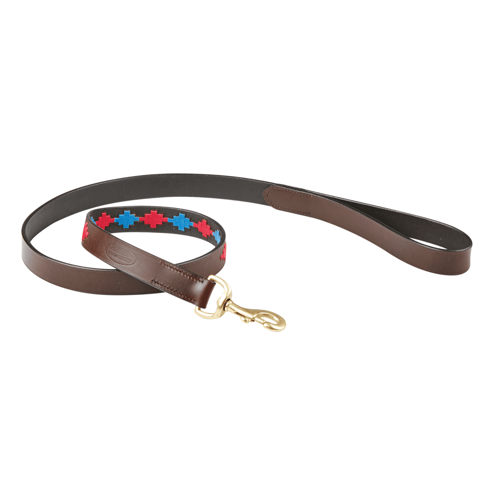 Weatherbeeta Polo Leather Dog Lead - Beaufort Brown/Pink/Blue
